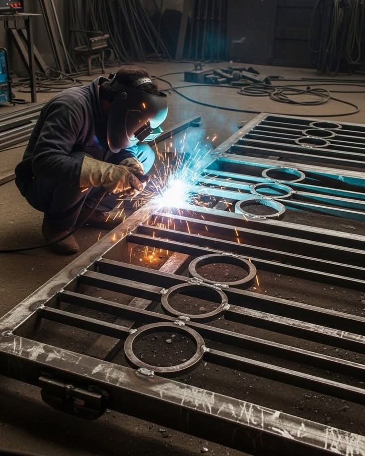 Custom metal fabrication on a workshop bench